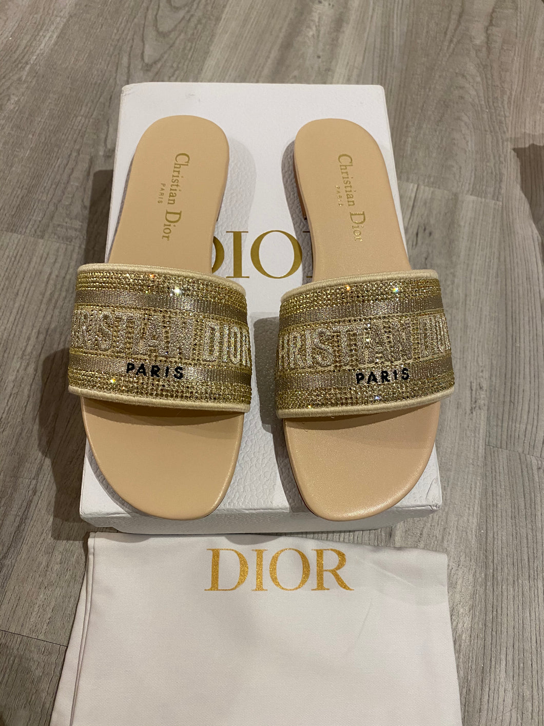Gold Crystal Slides Size 39